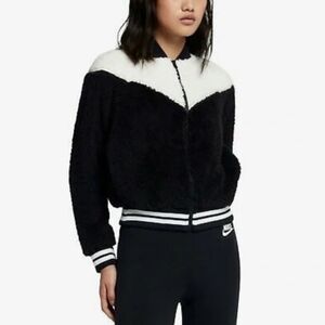 Nike NSW Wolf Sherpa Bomber Jacket Black and White Women M
